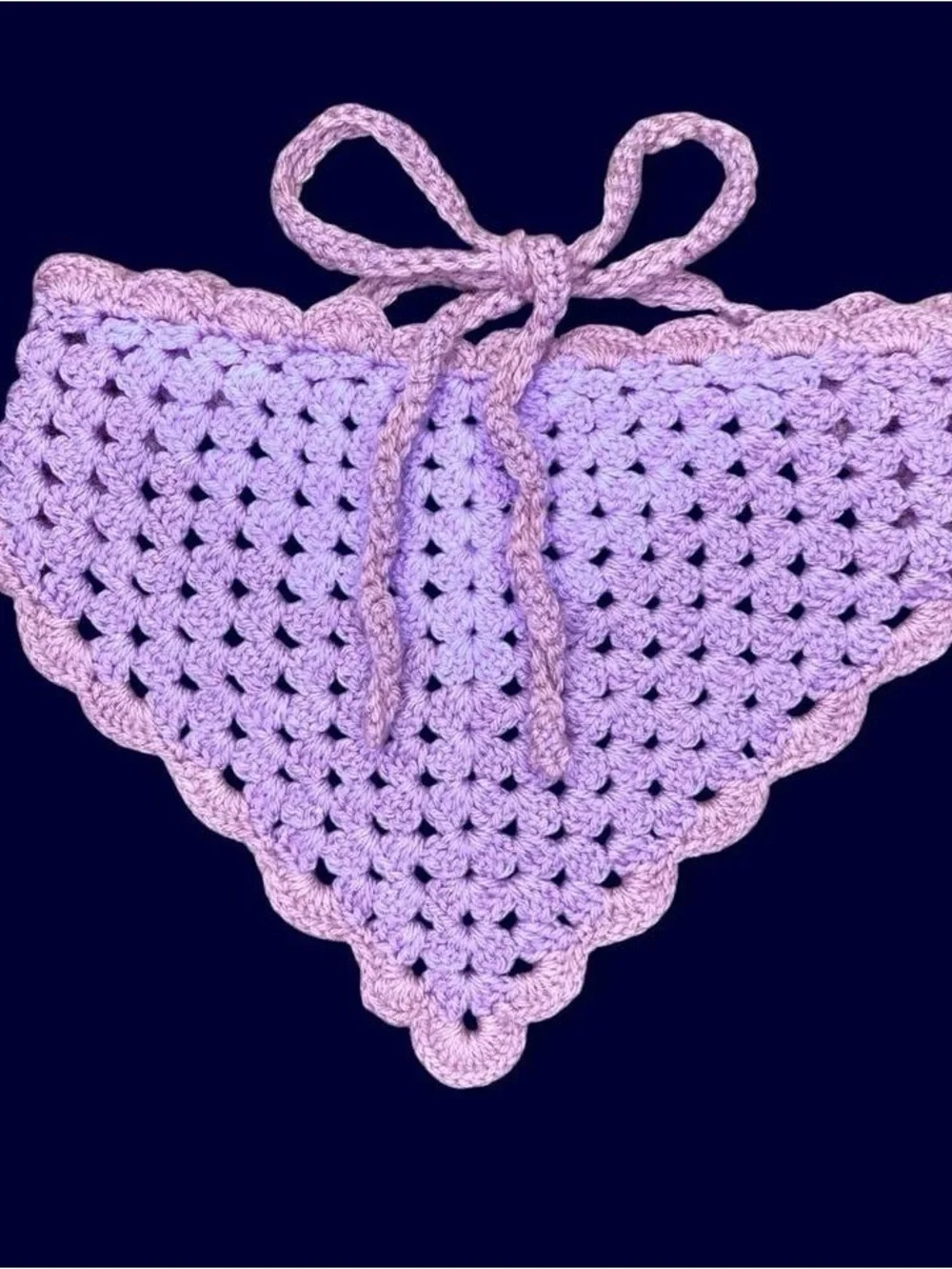 Vintage Handmade Pink Purple Crochet Hippie Head Scarf Bandana - Picture 1 of 7